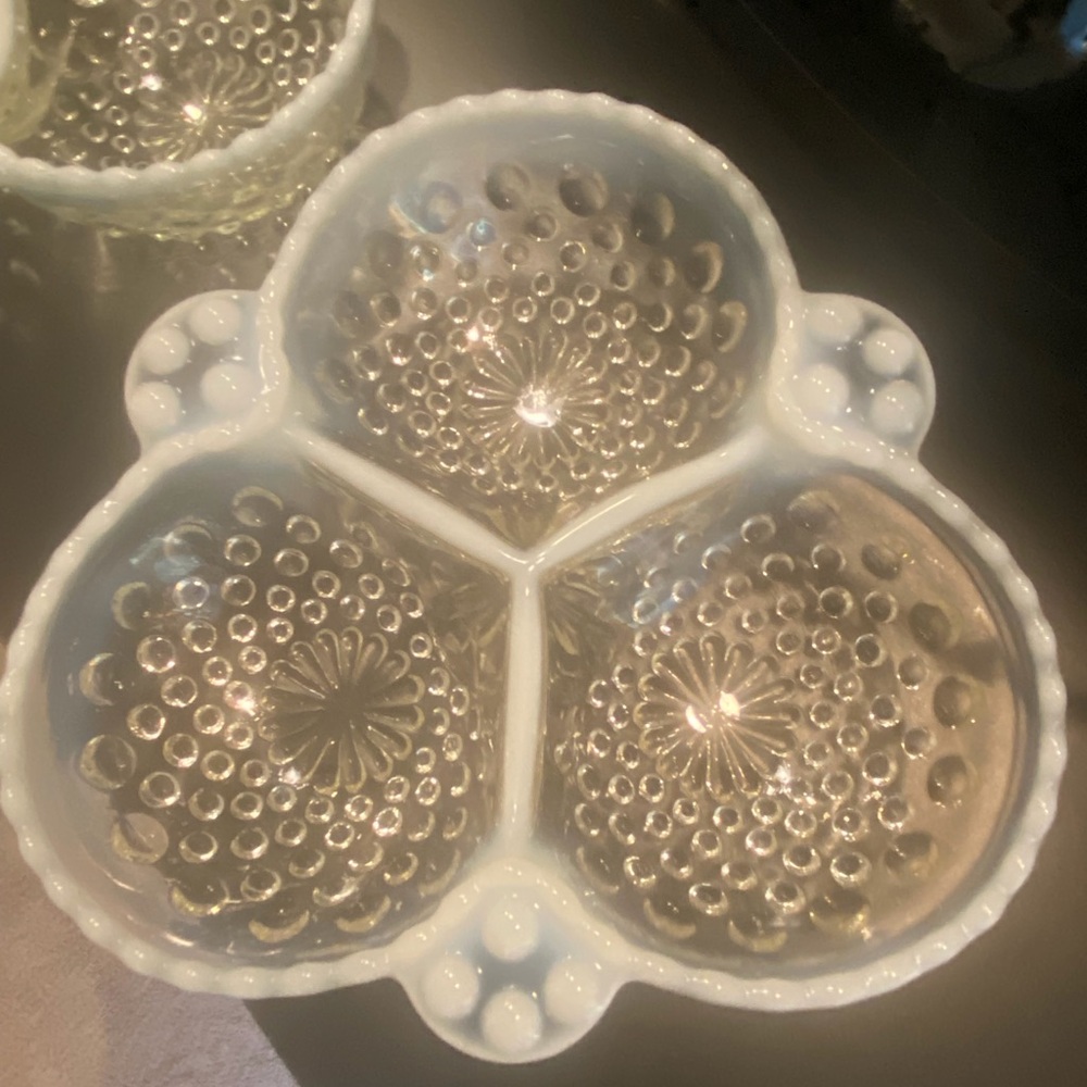 Vintage White and Clear Glass Divided Serving Dish